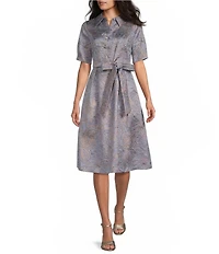 Alex Evenings Short Bubble Hem Sleeve Tie Waist Printed Jacquard Dress