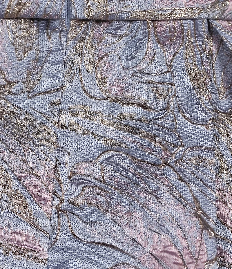 Alex Evenings Short Bubble Hem Sleeve Tie Waist Printed Jacquard Dress