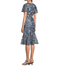 Alex Evenings Short Flutter Sleeve Embroidered Tulle Fit And Flare Midi Dress
