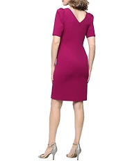 Alex Evenings Short Sleeve Embellished Boat Neck Sheath Dress