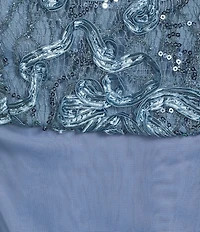 Alex Evenings Short Sleeve V-Neck Soutache Bodice Cascade Ruddle Dress