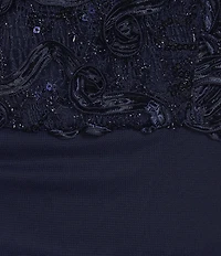 Alex Evenings Short Sleeve V-Neck Soutache Bodice Cascade Ruddle Dress