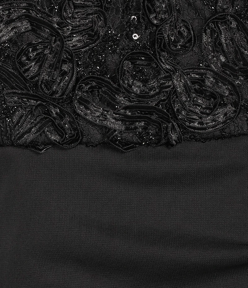 Alex Evenings Short Sleeve V-Neck Soutache Bodice Cascade Ruddle Dress