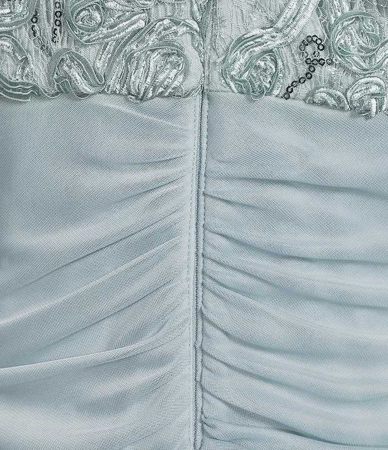 Alex Evenings Short Sleeve V-Neck Soutache Bodice Cascade Ruddle Dress