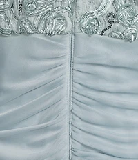 Alex Evenings Short Sleeve V-Neck Soutache Bodice Cascade Ruddle Dress