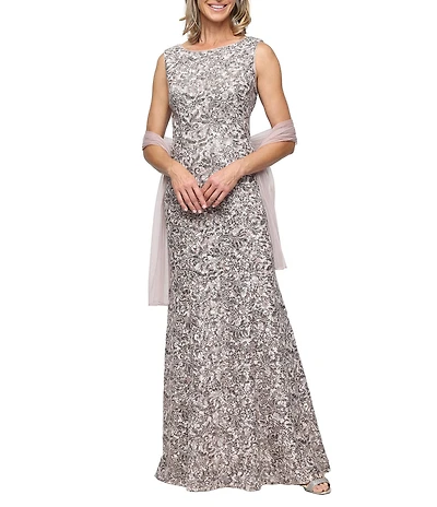 Alex Evenings Sleeveless Corded Fit and Flare Long Dress