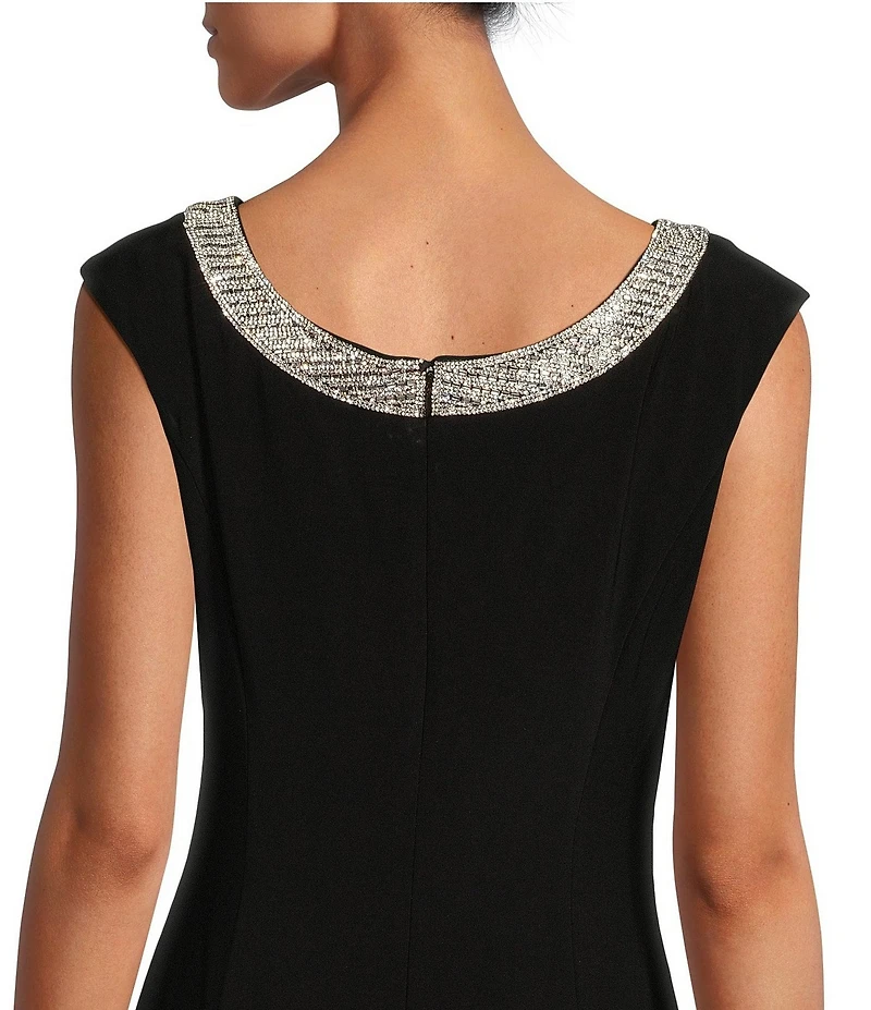 Alex Evenings Sleeveless Embellished Crew Neck Front Slit Gown