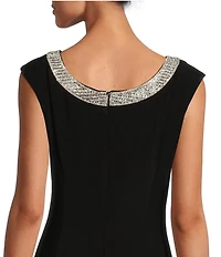 Alex Evenings Sleeveless Embellished Crew Neck Front Slit Gown