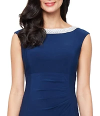 Alex Evenings Sleeveless Embellished Crew Neck Front Slit Gown