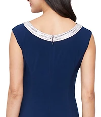 Alex Evenings Sleeveless Embellished Crew Neck Front Slit Gown