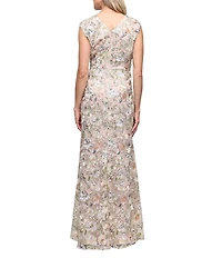 Alex Evenings Sleeveless Floral Embroidered Long Dress