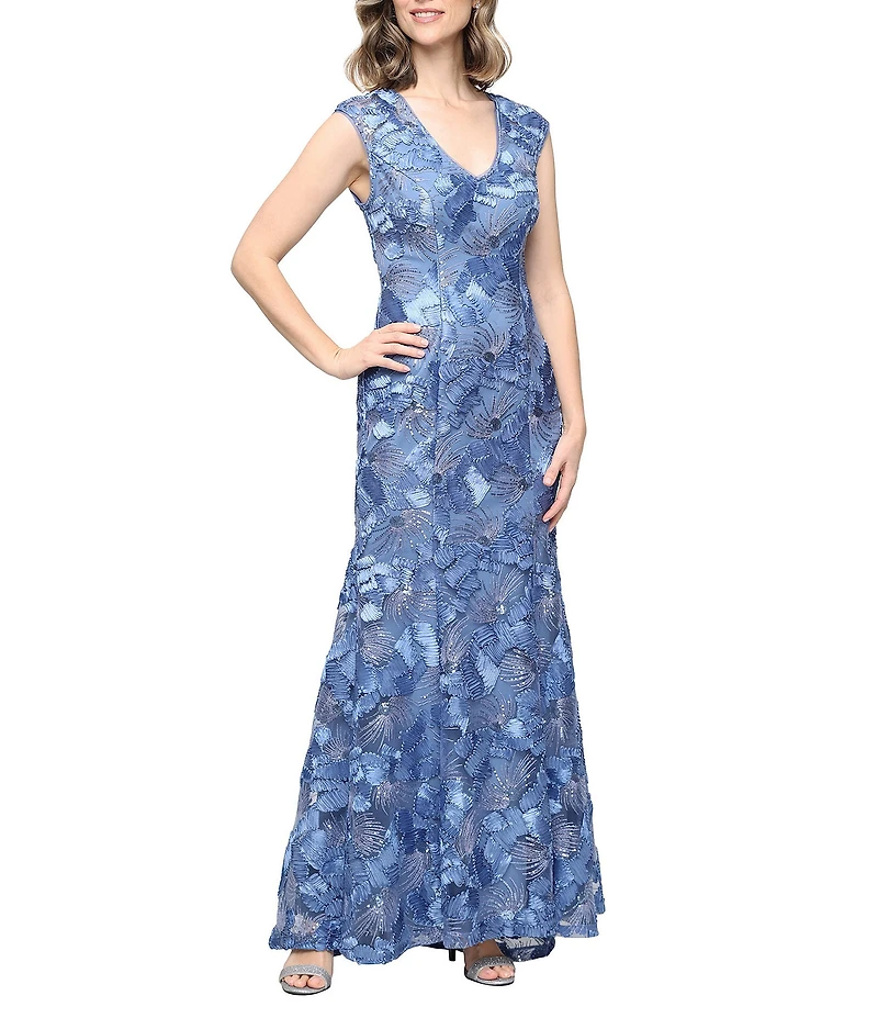 Alex Evenings Sleeveless V-Neck Soutache Long Gown