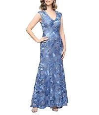 Alex Evenings Sleeveless V-Neck Soutache Long Gown