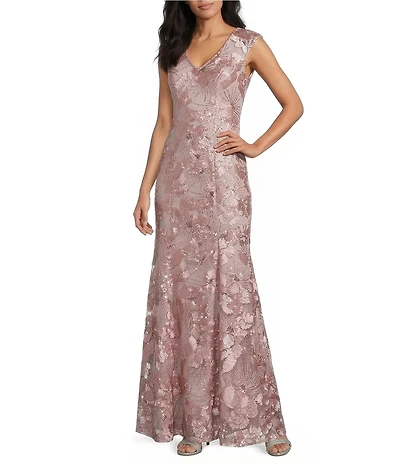 Alex Evenings Sleeveless V-Neck Soutache Long Gown