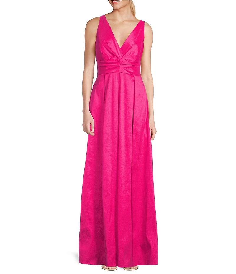 Alex Evenings Sleeveless V-Neck Stretch Taffeta A-Line Dress