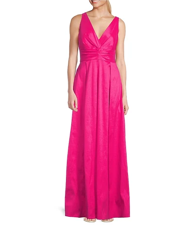 Alex Evenings Sleeveless V-Neck Stretch Taffeta A-Line Dress