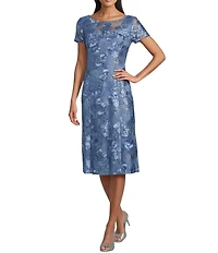 Alex Evenings Soutache Lace Sequin Round Neck Cap Sleeve Tea Dress