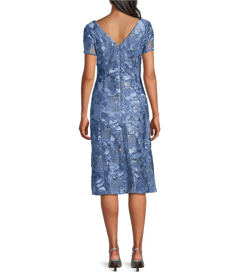 Alex Evenings Soutache Lace Sequin Round Neck Cap Sleeve Tea Dress