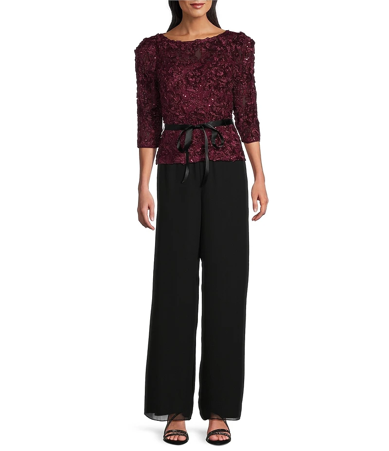 Alex Evenings Soutache Lace Tie Belt Blouse
