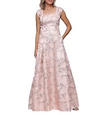 Alex Evenings Square Neck Jacquard Long Dress