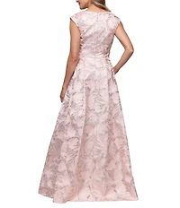 Alex Evenings Square Neck Jacquard Long Dress