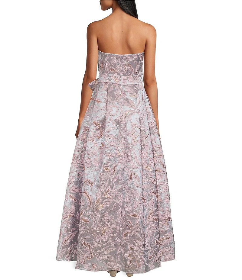 Alex Evenings Strapless A Line Tie Waist Jacquard Gown