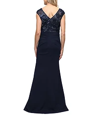 Alex Evenings Stretch Crepe Illusion Neck Soutache Bodice Long Gown