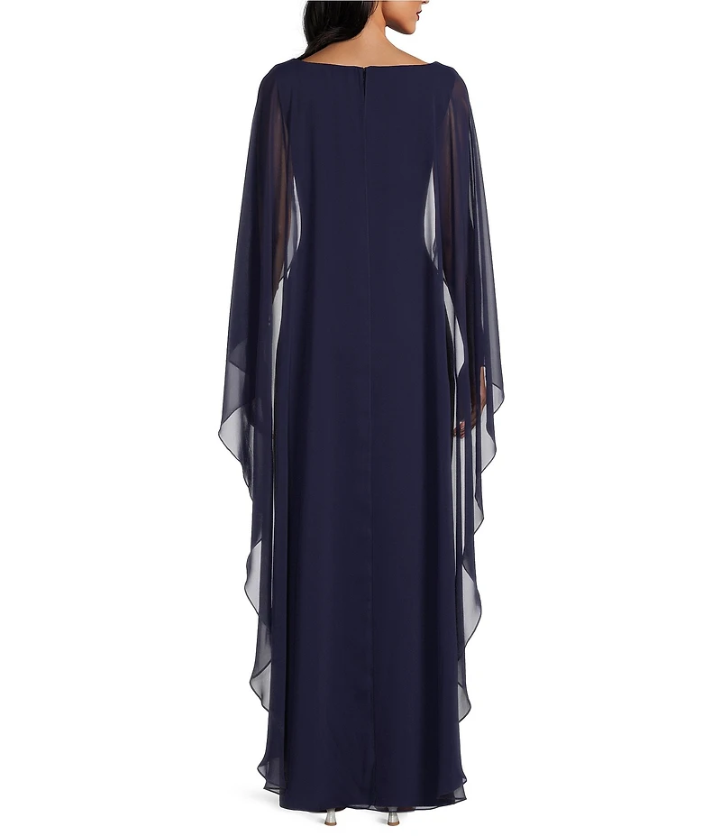 Alex Evenings Stretch Crepe Illusions Neck Column Long Gown