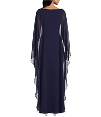 Alex Evenings Stretch Crepe Illusions Neck Column Long Gown