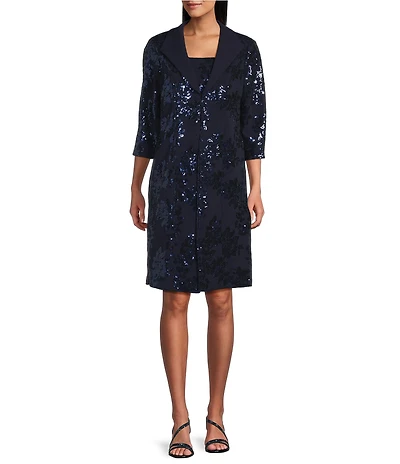 Alex Evenings Stretch Scuba Crepe Sequin 2-Piece Jacket Dress