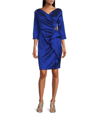 Alex Evenings Stretch Taffeta 3/4 Sleeve Hip Embellishment Sheath Dress