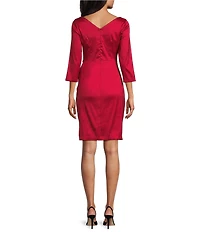Alex Evenings Stretch Taffeta 3/4 Sleeve Hip Embellishment Sheath Dress