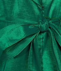 Alex Evenings Stretch Taffeta Collared V-Neck 3/4 Balloon Sleeve Tie Sash Wrap Top