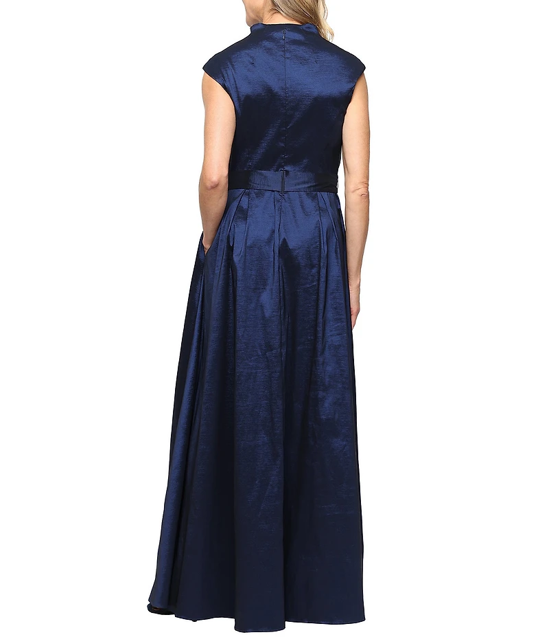 Alex Evenings Stretch Taffeta Extended Shoulder V Neck Long Dress