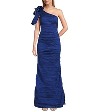 Alex Evenings Stretch Taffeta One Shoulder Bow Long Gown