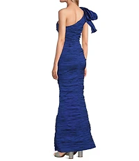 Alex Evenings Stretch Taffeta One Shoulder Bow Long Gown