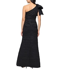 Alex Evenings Stretch Taffeta One Shoulder Bow Long Gown