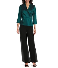 Alex Evenings Stretch Taffeta Ruffle Detail Surplice Neckline Peplum Hem Blouse Top