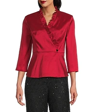 Alex Evenings Stretch Taffeta Ruffle Detail Surplice Neckline Peplum Hem Blouse Top