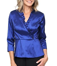 Alex Evenings Stretch Taffeta Ruffle Detail Surplice Neckline Peplum Hem Blouse Top