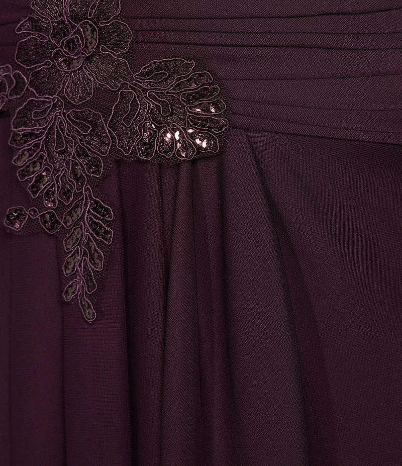 Alex Evenings Stretch Tulle Lace Top Embroidered Surplice V-Neck Short Sleeves A-Line Dress