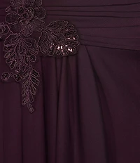 Alex Evenings Stretch Tulle Lace Top Embroidered Surplice V-Neck Short Sleeves A-Line Dress