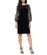 Alex Evenings Stretch Velvet 3/4 Embroidered Illusion Sleeve Sheath Dress