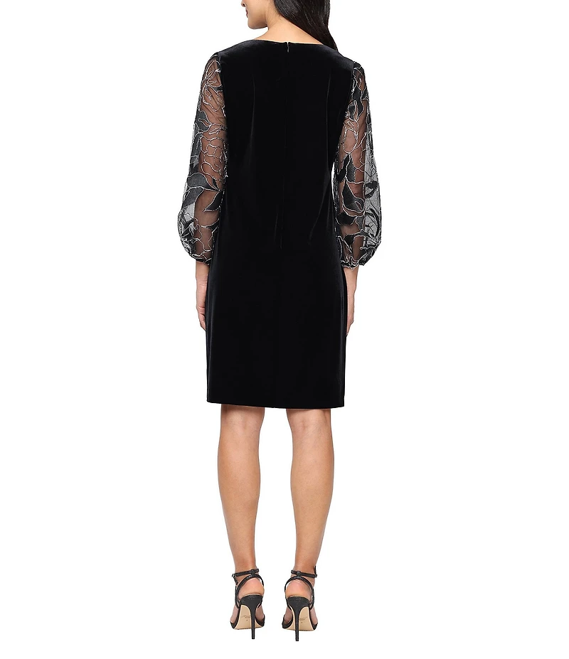 Alex Evenings Stretch Velvet 3/4 Embroidered Illusion Sleeve Sheath Dress