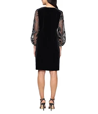 Alex Evenings Stretch Velvet 3/4 Embroidered Illusion Sleeve Sheath Dress