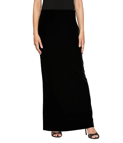 Alex Evenings Stretch Velvet Fishtail Pull-On A-Line Maxi Skirt