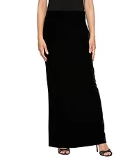 Alex Evenings Stretch Velvet Fishtail Pull-On A-Line Maxi Skirt