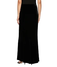 Alex Evenings Stretch Velvet Fishtail Pull-On A-Line Maxi Skirt