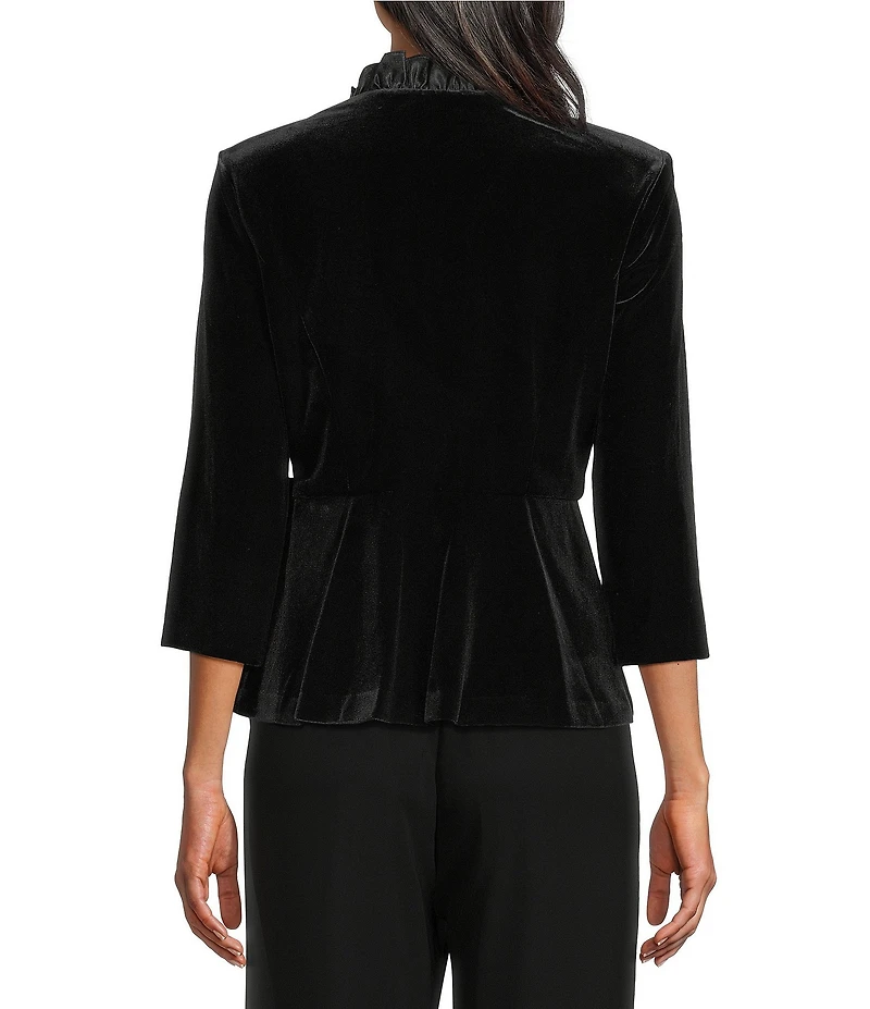 Alex Evenings Stretch Velvet Satin Ruffle Neckline 3/4 Sleeve Blouse