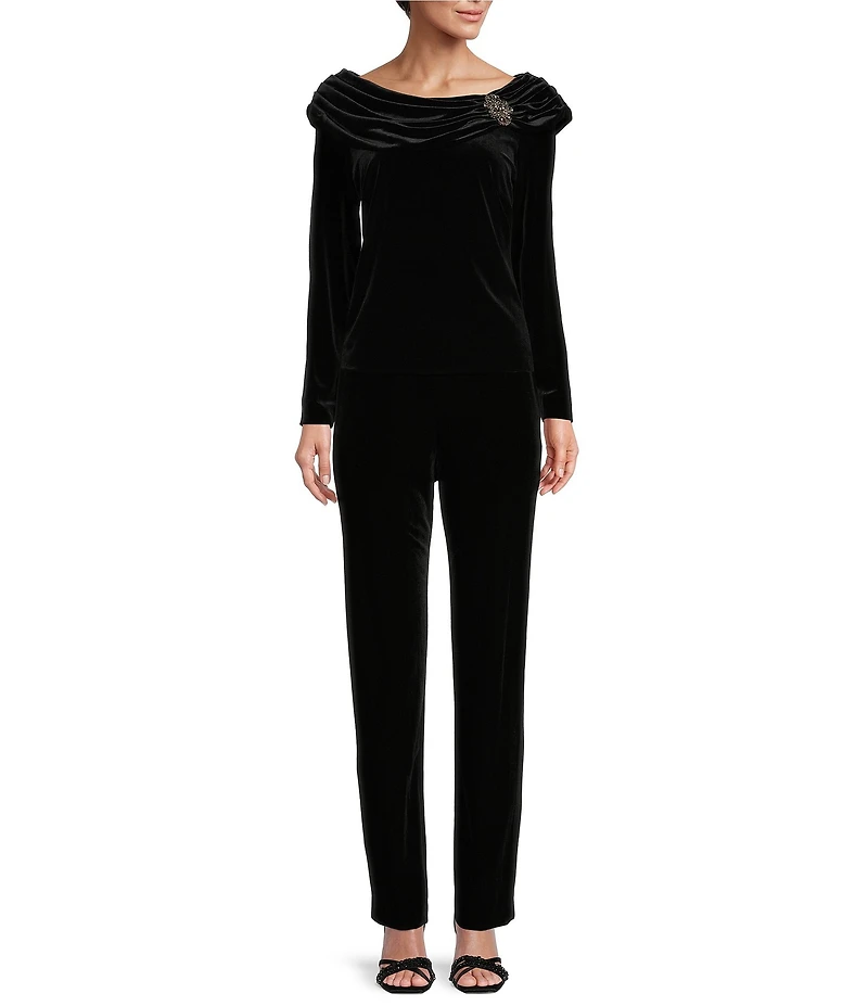 Alex Evenings Stretch Velvet Slim Leg Flat Front Pull-On Pants